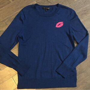 Banana Republic Blue Pink Kiss Lips Merino Wool Crew Knit Sweater Women's M